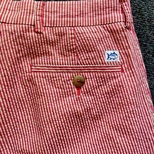 Southern Tide Shorts Mens 36 Red Check Flat Front Casual Golf Seersucker